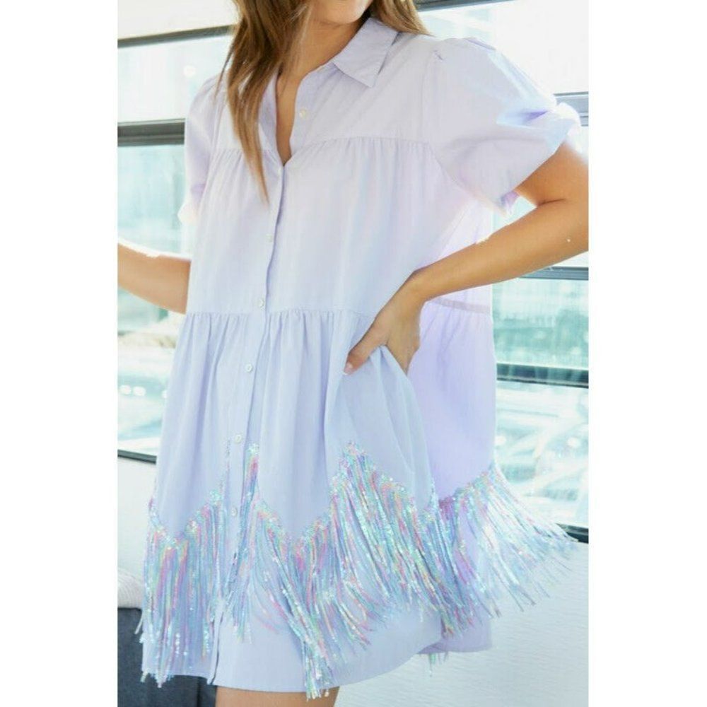 Fantastic Fawn Call Me Pretty Fringe Chevron Babydoll Dress in Lavender IFD54214 - Picture 6 of 14